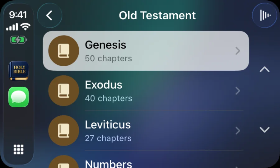 Browsing Old Testament books in CarPlay